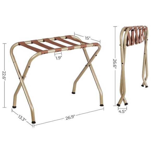 SONGMICS Suitcase Luggage Rack Steel Frame For - Motel/Hotel/Home Use - Golden - Picture 7 of 7